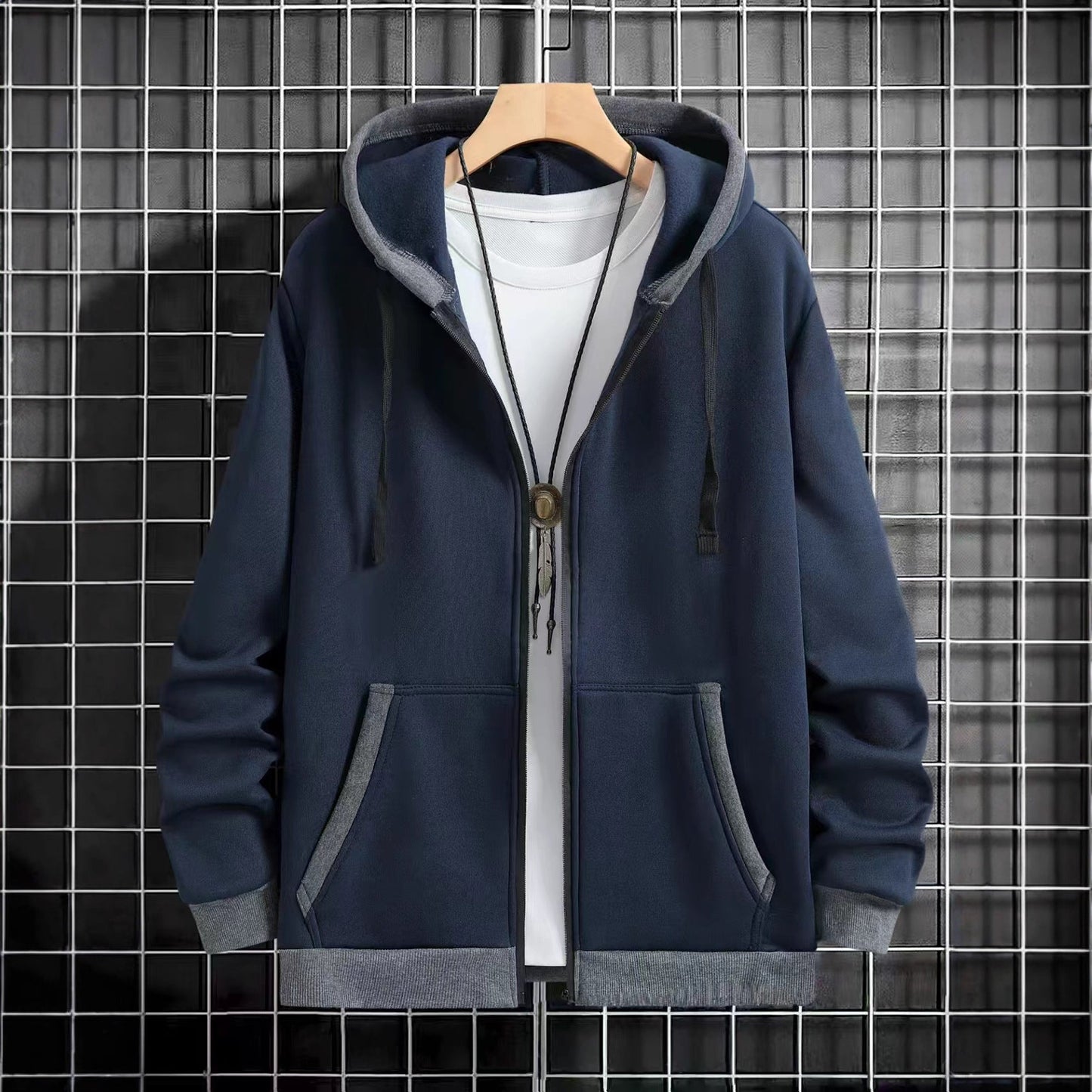 Herren Kapuzenpullover Reißverschluss mit Taschen Sportlich