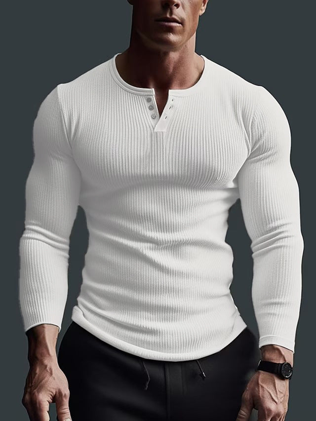 Herren Langarmshirt Strukturiert Rippenmuster Modern