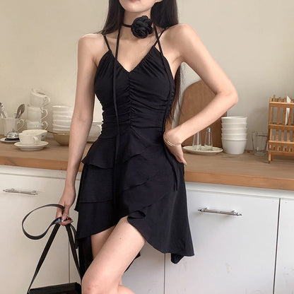 Sommerkleid Damen Asymmetrisch Rüschendetails Elegant