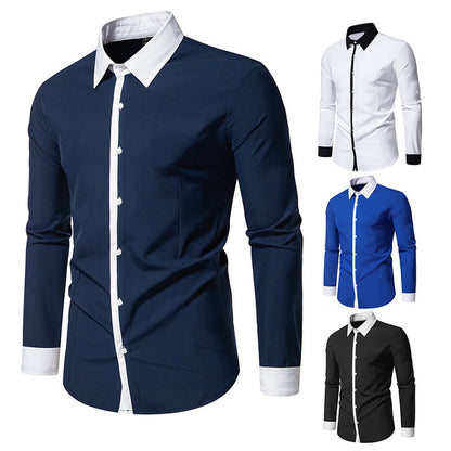 Herren Langarmhemd Modern mit Kontrastkragen und Knöpfen - BerlinGlamour