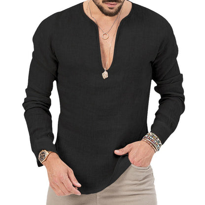 Herren Leinenhemd V-Ausschnitt Modern Schick