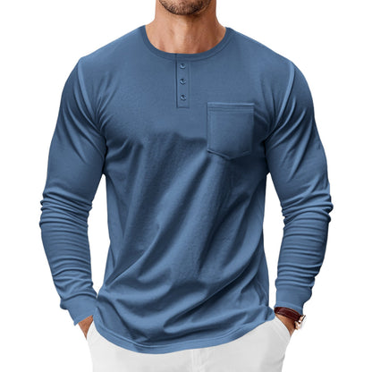 Herren Langarmshirt Modern mit Henley Ausschnitt und Brusttasche