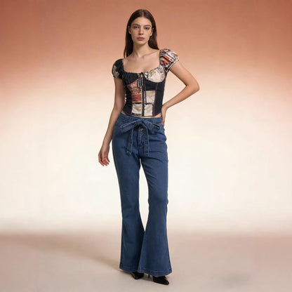 Damen Jeans Hoher Bund Stretch Flared Bequem