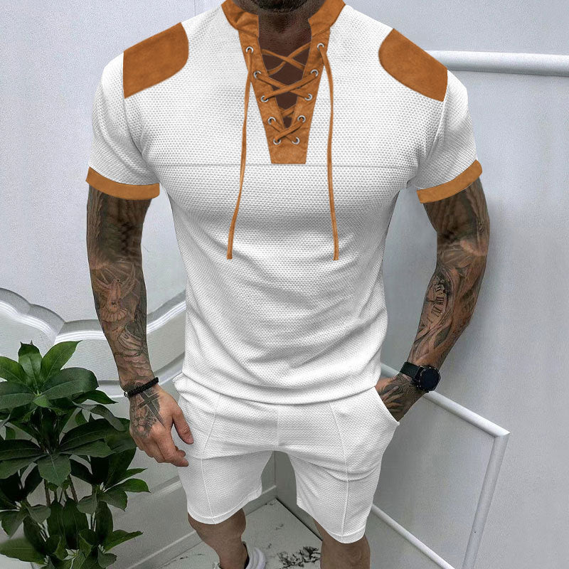 Herren Kurzarm-Set Modern Elastisch Schnür-Design - BerlinGlamour