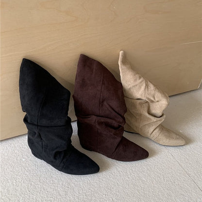 Damen Stiefel Spitz Absatz Geraffter Schaft Moderne Mode