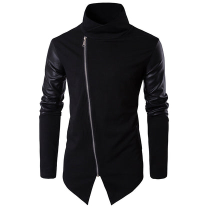 Herren Lederjacke Asymmetrisch Mit Kontrastärmeln Modern