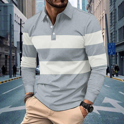 Herren Langarmshirt mit modernem Streifenmuster und sportlichem Kragen.