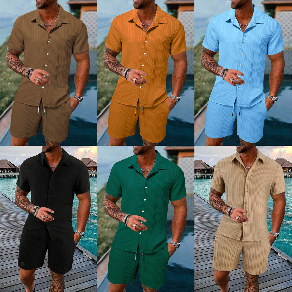 Herren Kurzarm Set Sportlich Modern Struktur - BerlinGlamour