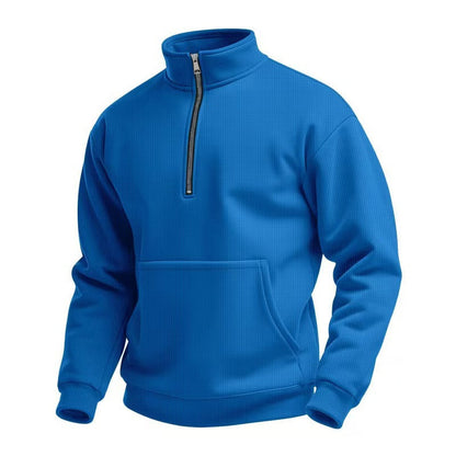 Herren Fleece Pullover Kurz Reißverschluss Bauchtasche Sportlich