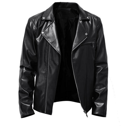 Lederjacke Herren Bikerjacke Kunstleder Schwarz Modern