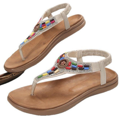 Damen Zehentrenner Sandalen Bunt Bequem Schmuckdetail