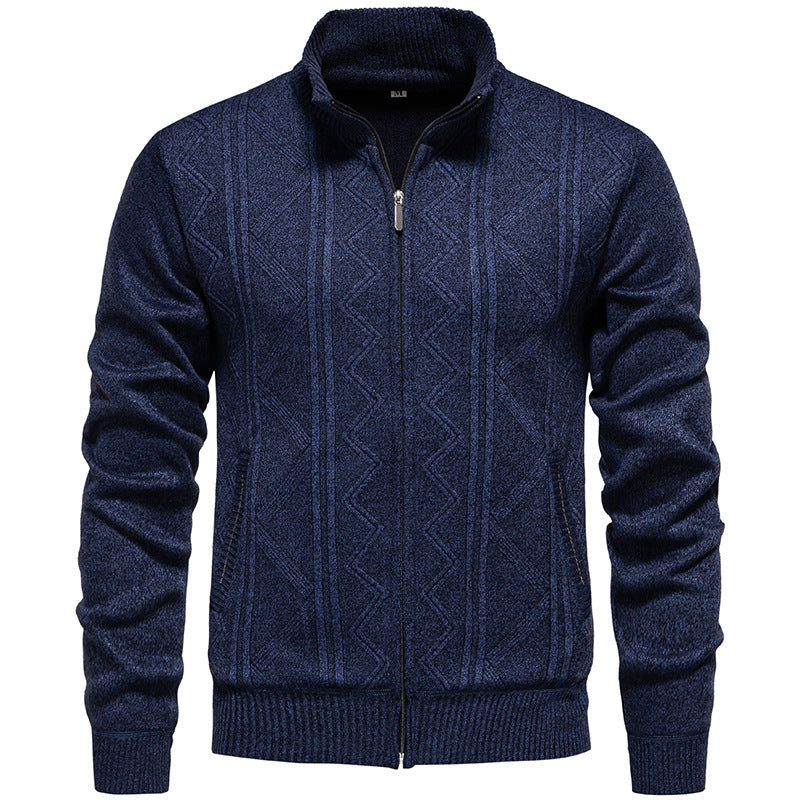 Herren Strickjacke Zopfmuster Stehkragen Warm