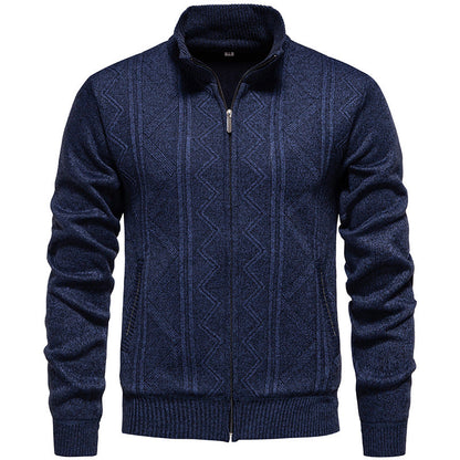 Herren Strickjacke Zopfmuster Stehkragen Warm