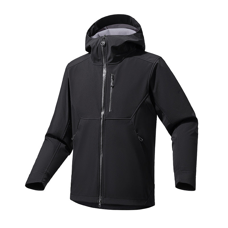 Herren Softshelljacke Wasserdicht Verstellbare Kapuze Schwarz