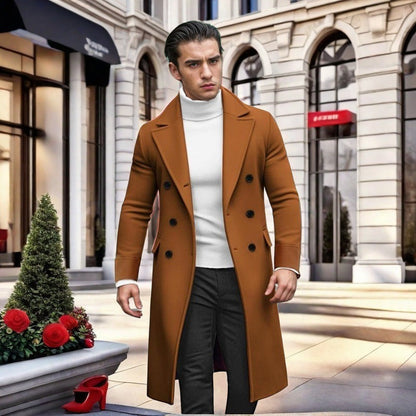 Herren Mantel Doppeltbreasted Modern mit Hochkragen Schwarz