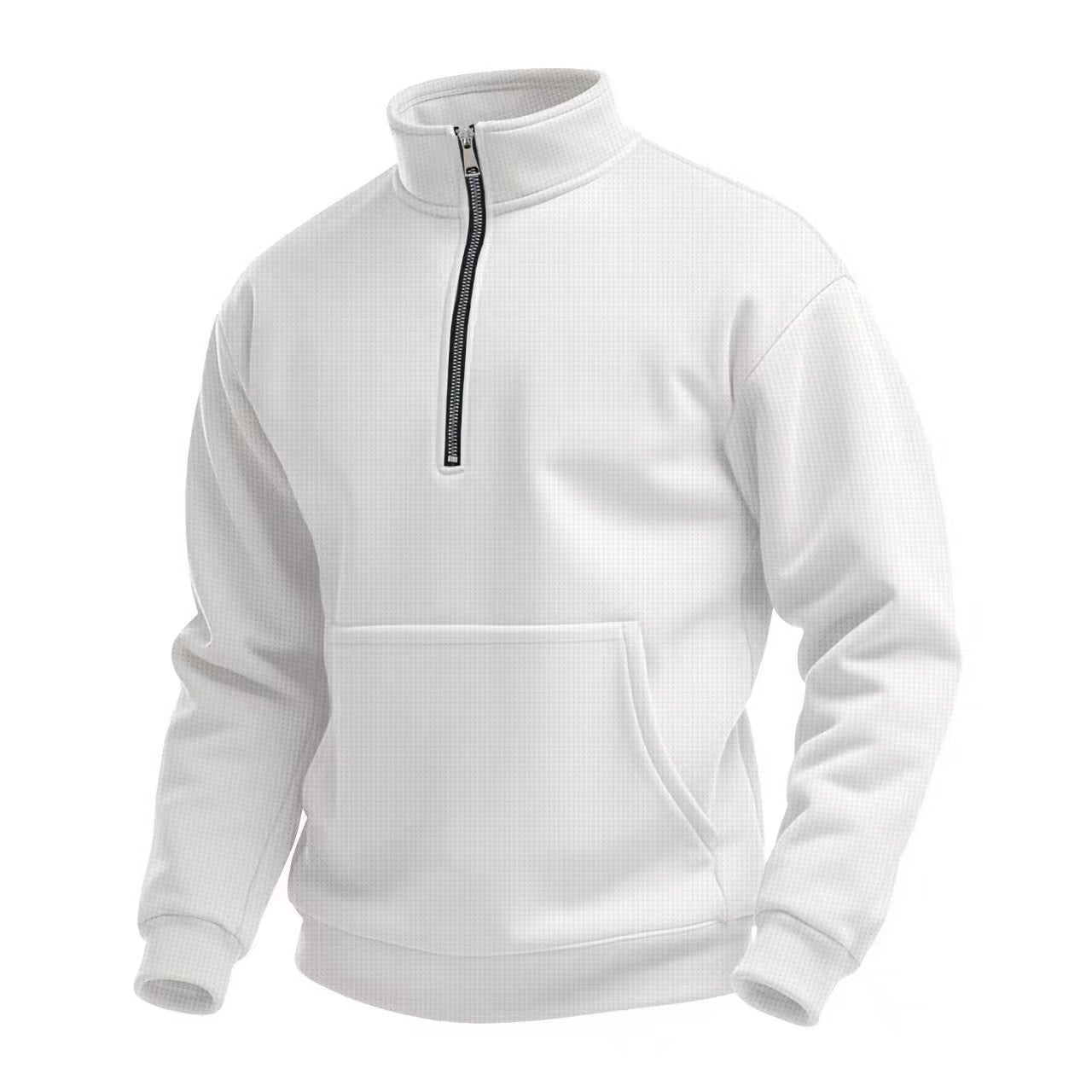 Herren Fleece Pullover Kurz Reißverschluss Bauchtasche Sportlich