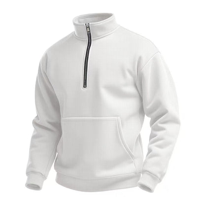 Herren Fleece Pullover Kurz Reißverschluss Bauchtasche Sportlich