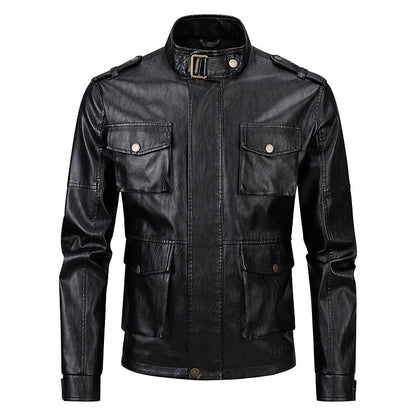 Lederjacke Herren Militär Style Kunstleder mit Patentaschen - BerlinGlamour