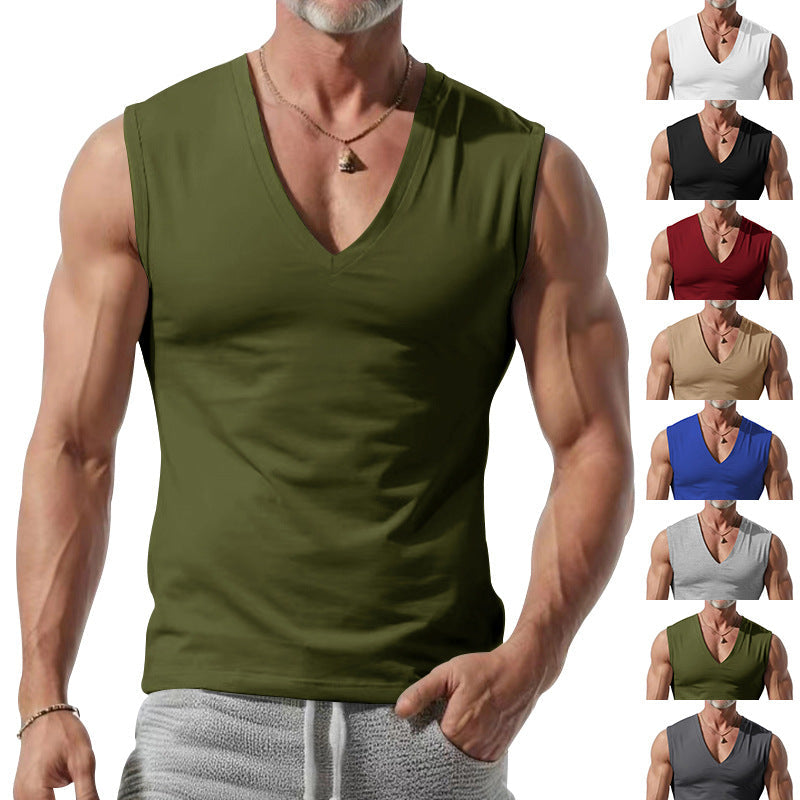 Herren T-Shirt V-Ausschnitt Ärmellos Weich Baumwolle - BerlinGlamour