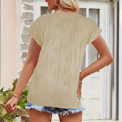 Damen Oberteil Wellenmuster Elastisch Elegantes Top