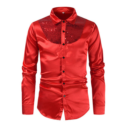 Elegantes Herren Satinhemd mit Pailletten Glanz - BerlinGlamour