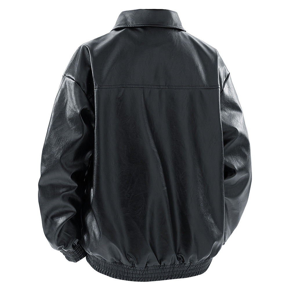 Herren Lederjacke Klassisch mit Brusttaschen Schwarz