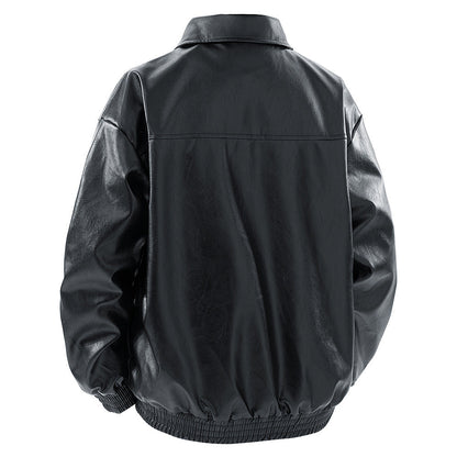 Herren Lederjacke Klassisch mit Brusttaschen Schwarz