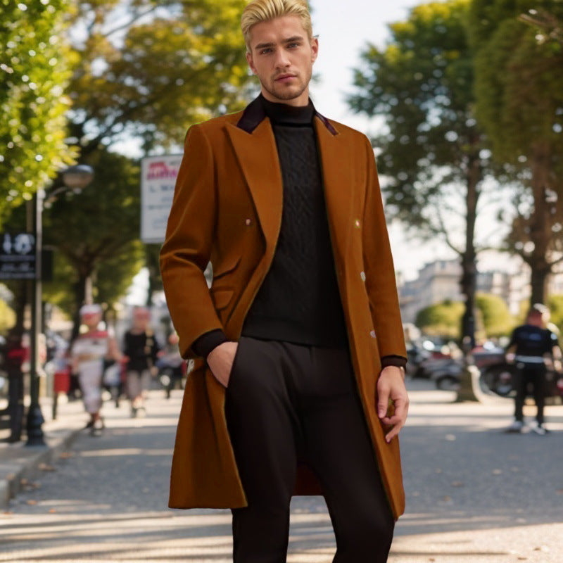 Herrenmantel Modern Urban Samtkragen Schwarz