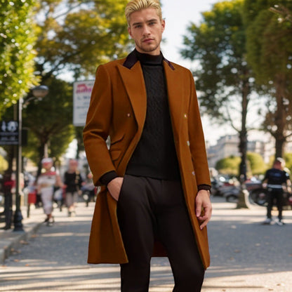 Herrenmantel Modern Urban Samtkragen Schwarz