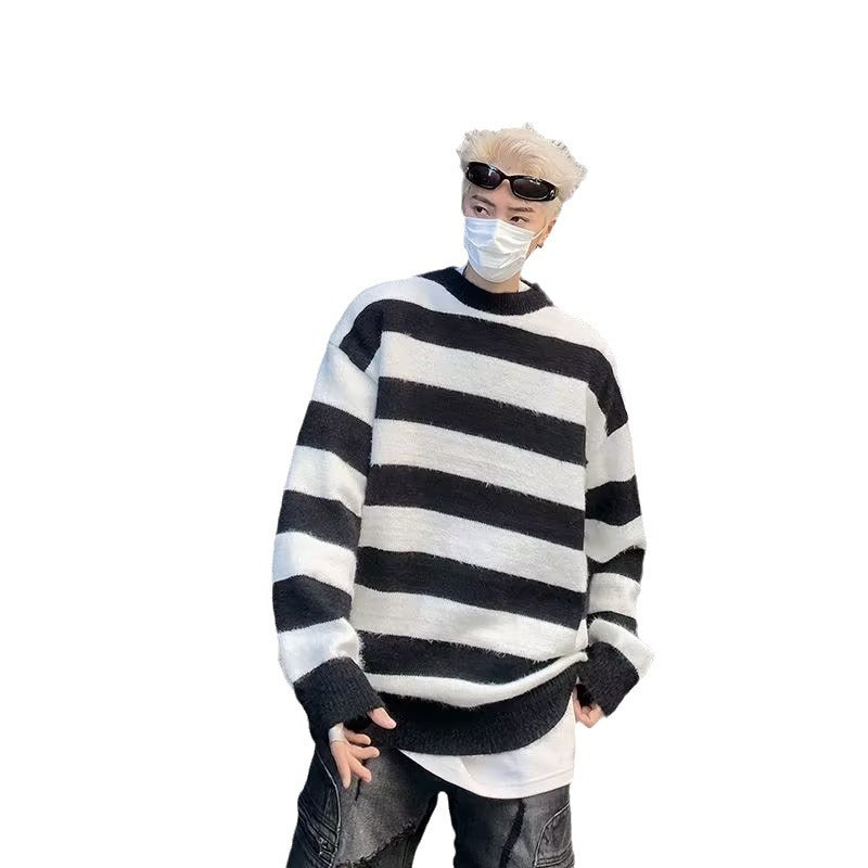 Herren Strickpullover Oversized Lässig Streifenmuster Modern