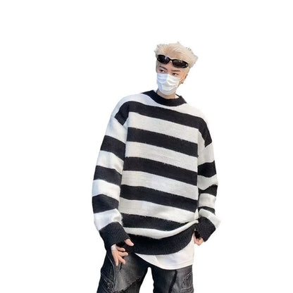 Herren Strickpullover Oversized Lässig Streifenmuster Modern