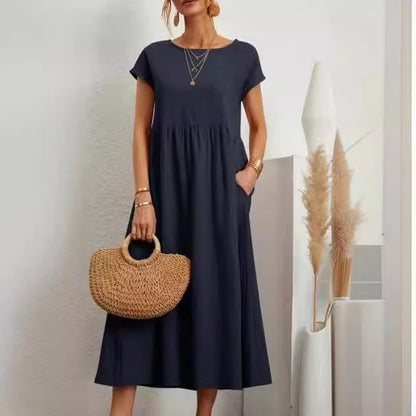 Damen Midikleid Lässig Mit Taschen Sommerkleid