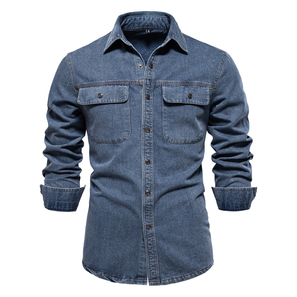 Herren Denim Hemd Modern Schnitt 2 Brusttaschen