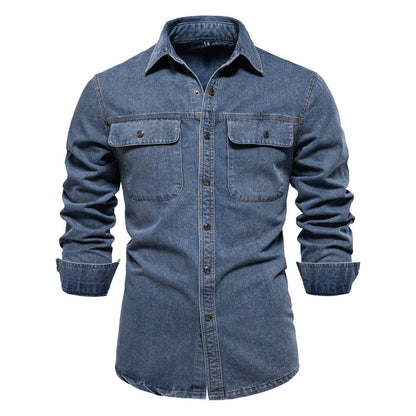 Herren Denim Hemd Modern Schnitt 2 Brusttaschen