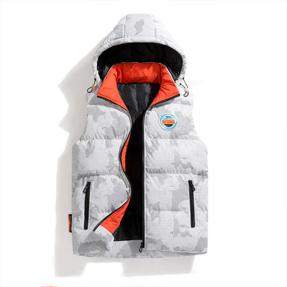 Herren Steppweste Warm Verstellbare Kapuze Urban Style