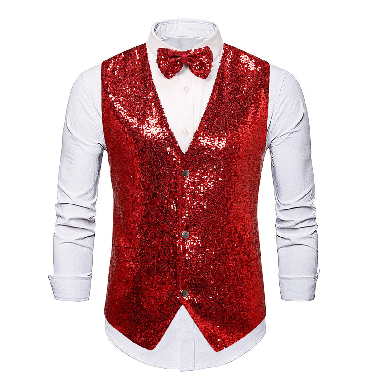 Herren Weste Pailletten Fliege Elegant Party