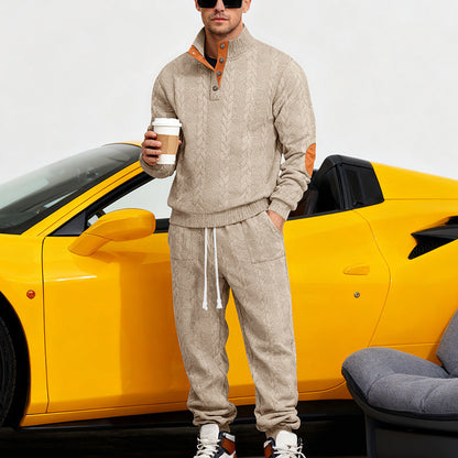 Herren Jogginganzug Strick Modern mit Kragen und Taschen