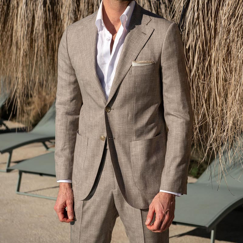 Herren Leinenanzug Slim Fit Streifen Sommer