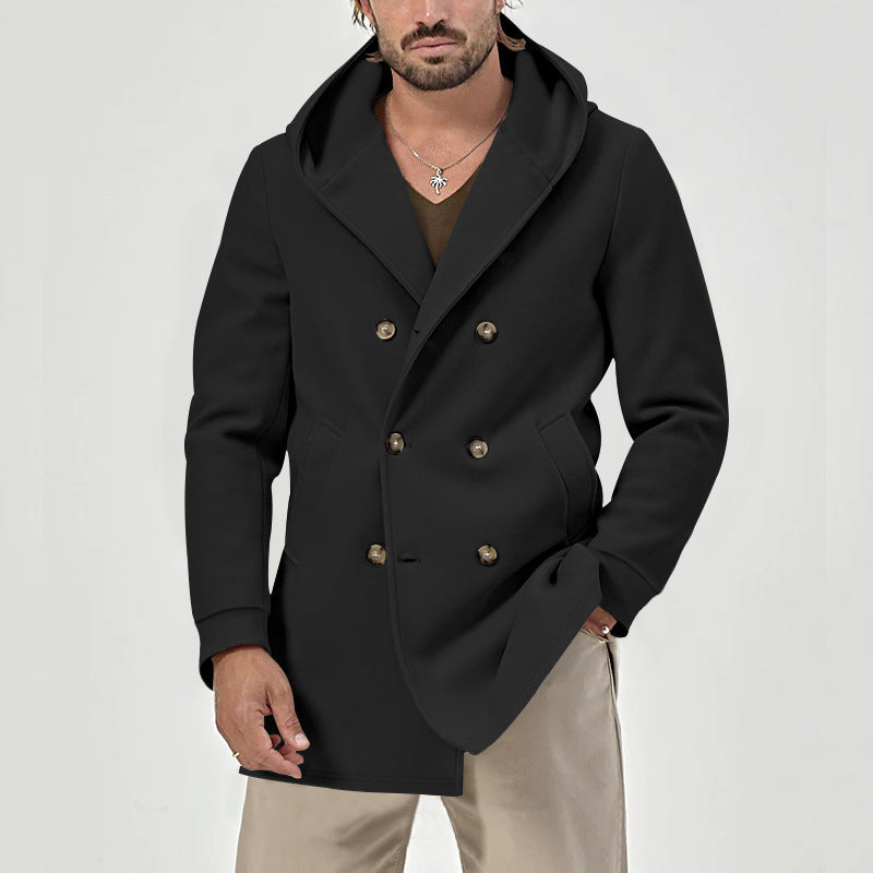 Herren Wintermantel Mit Kapuze Doppelreihen Knöpfe Modern