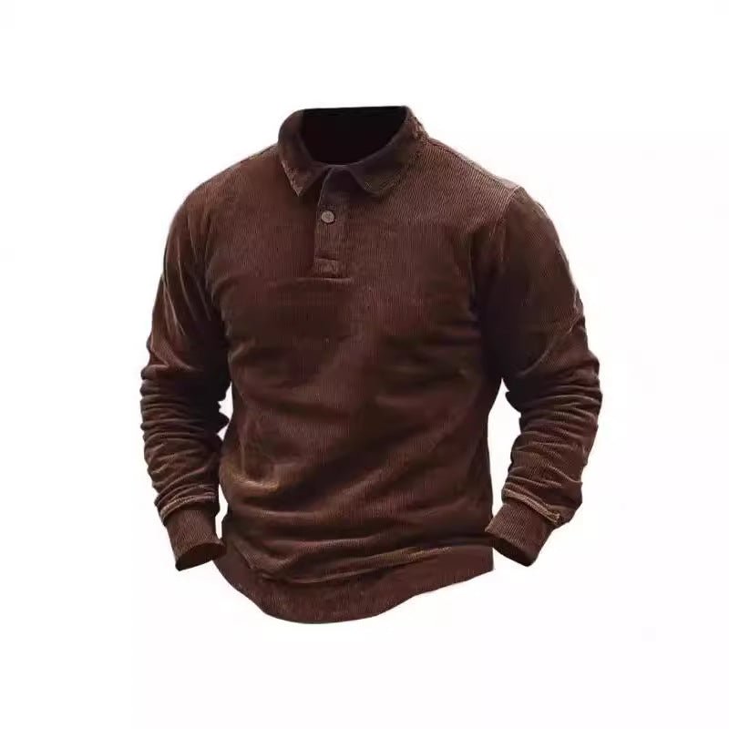 Herren Polohemd Cord Klassisch Knöpfe Modern