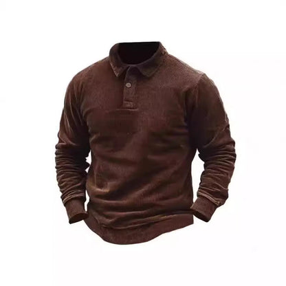 Herren Polohemd Cord Klassisch Knöpfe Modern