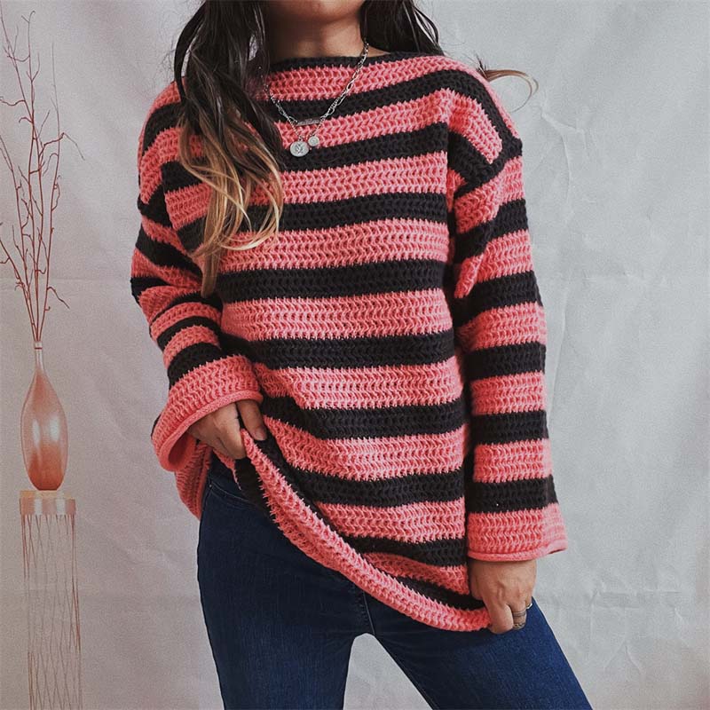 Gestreifter Strickpullover Weich Pastellfarben Damen