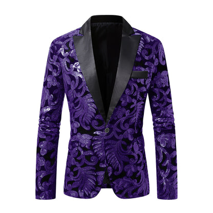 Herren Blazer Eleganter Pailletten Anzug mit Floralmuster