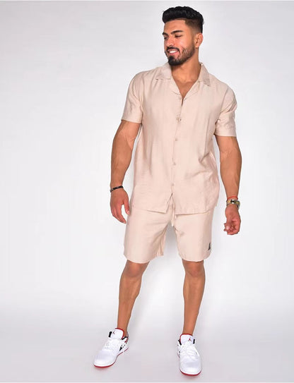 Herren Hemd Kurzarm Button Down Modern Set