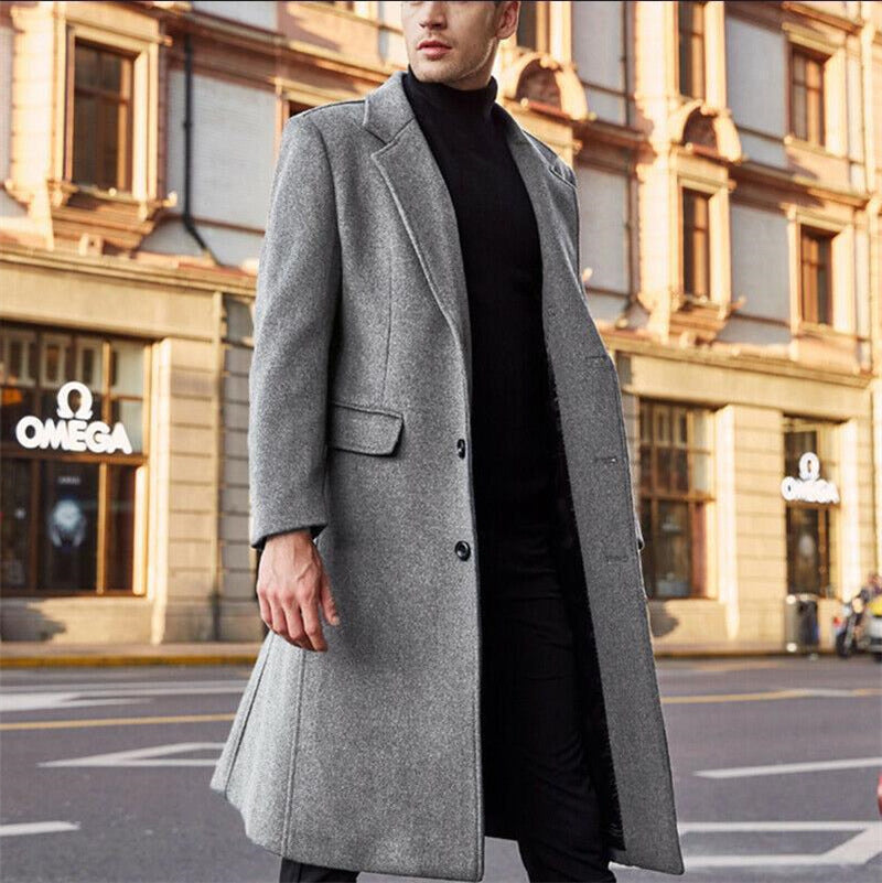 Herren Wollmantel Elegantes Design Slim Fit Schwarz