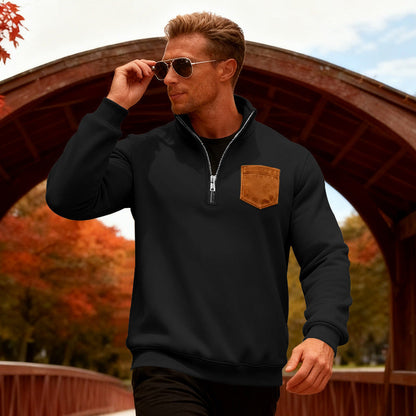 Herren Fleecepullover Mit Reißverschluss und Brusttasche Warm