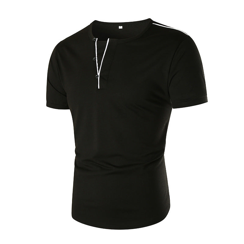 Herren T-Shirt Kurzarm mit Knopfleiste Kontrastnähte Modern