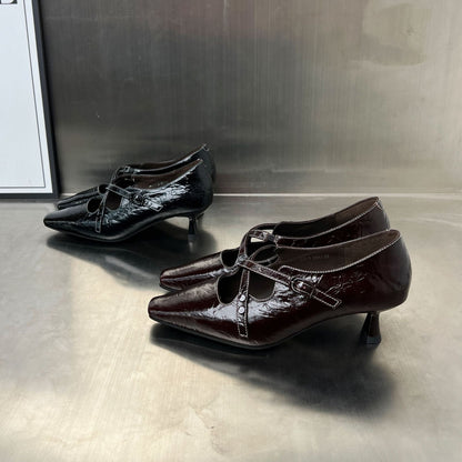 Damen Ballerina Schuhe Elegante Glänzend Mit Verstellbarem Riemen