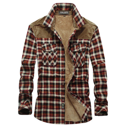 Herren Flanellhemd Warm Fleece Innenfutter Brusttasche