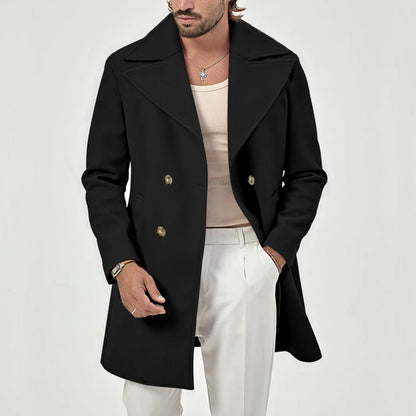 Herren Wollmantel Eleganter Langmantel Mit Doppelter Knopfleiste Modern - BerlinGlamour